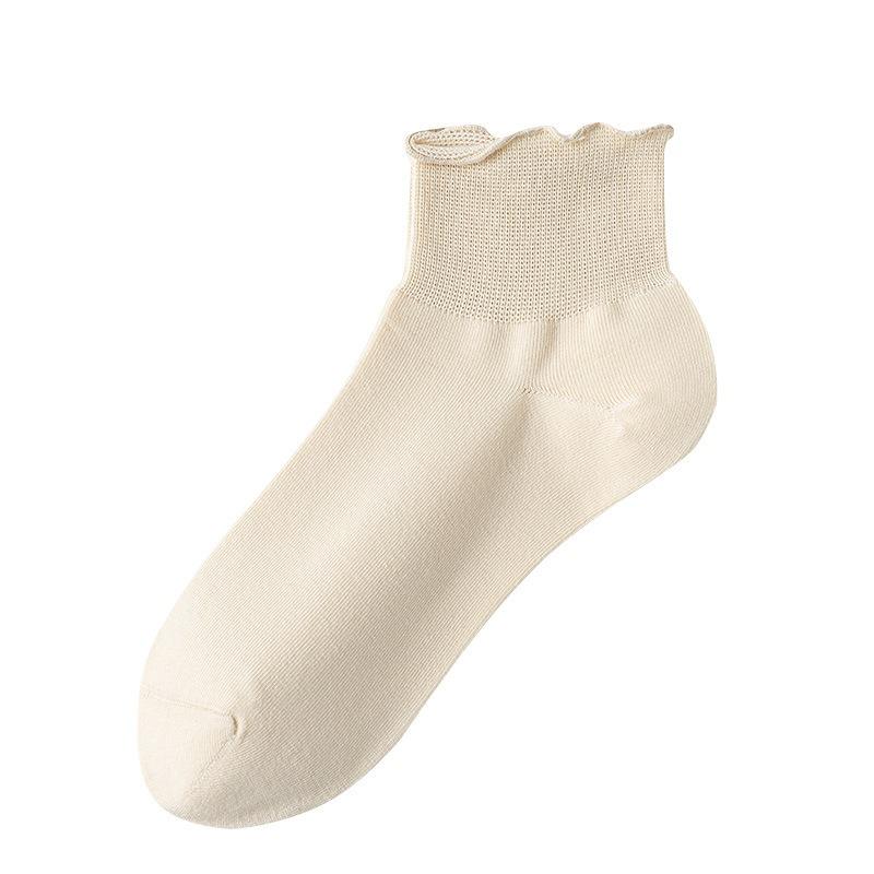 Women's Lace Loose-fitting Short Socks, Loose and Thin-mouthed Maternity Socks, Black Fungus and Lotus Leaf Rim Summer Socks