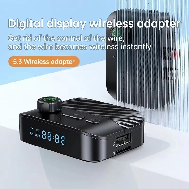 Bluetooth Audio Transmitter Receiver 2-In-1 BT5.3 Stereo USB Flash Drive 3.5mm Aux Jack RCA Wireless Hands-Free Calling Music