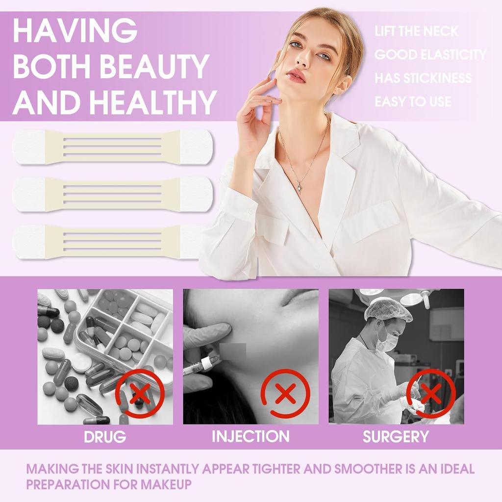 48Pack Invisible Neck Tape Lifting Instant Neck Face Lift Strap Patch Tightening Tape and Bands for Neck, Face(8PCS Elastic Neck Bands+40PCS