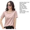 Women T-shirt V-Neck Lace-Up Collar Short Sleeve T-Shirt Solid Color Loose Fit Casual Tee