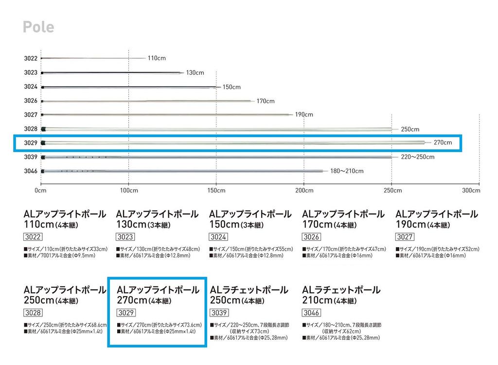 Ogawa AL Upright Pole for Tents and Tarps, 270cm (4-Section), 3029