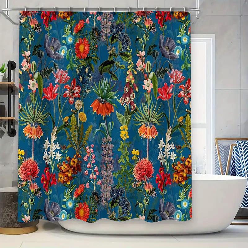 

Floral Shower Curtain Botanical Nature Plants Bathroom Decor Waterproof Fabric Vintage Blue Green Backdrop Artistic Home Texti 90x180cm