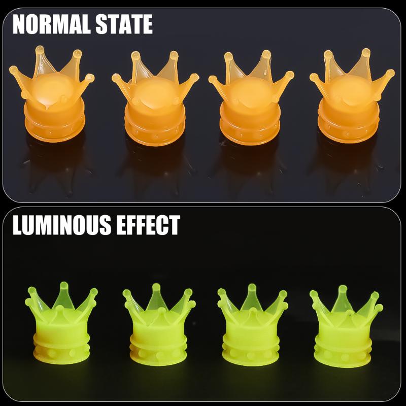4/1KS Svítící korunky Krytky ventilků pneumatik pro auto motocykl kolo Dekorační krytky dříků Prachotěsné kryty Fluorescenční krytky