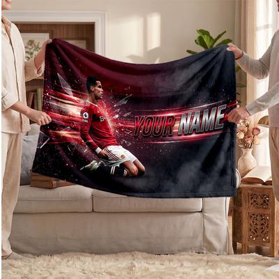 Personalisierte Fleece-Decke Cristiano Ronaldo mit Fußball-Logo, Individueller Name Text Weich Warm Home Überwurfdecke
