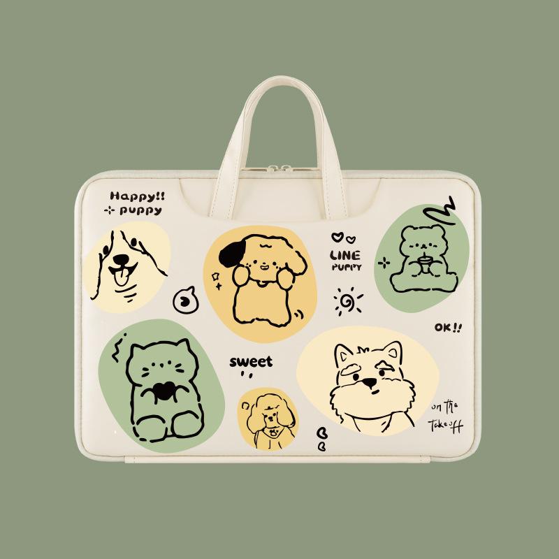 Cute Cartoon Bear Print Laptop Handbag Waterproof PU Shockproof Notebook Carrying Bag For Macbook Huawei Xiaomi 13-16 Inch
