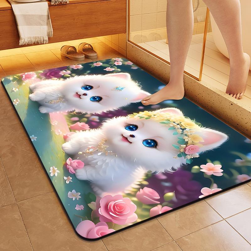 Naked Eye Visual Cute Pet Floor Mat Diatomaceous Mud Bathroom Floor Mat Bathroom Absorbent Foot Mat Entrance Door Mat 40cm x 60cm