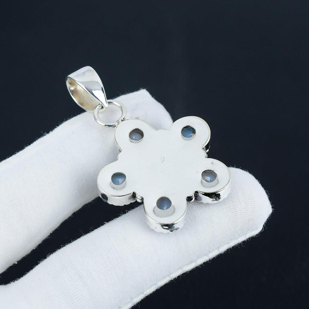 Dainty Milky Opal Gemstone Silver Pendant In 925 Sterling Silver - Handmade Flower Design, Everyday Wear Jewelry Birthday Gift