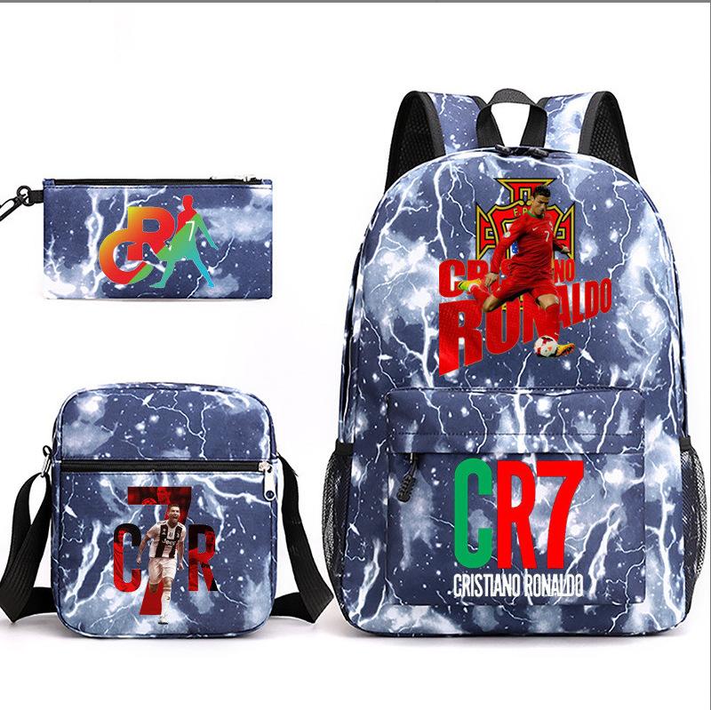 Football Star Teenager Student Schoolbag Ronaldo Pattern Three-Piece Backpack
