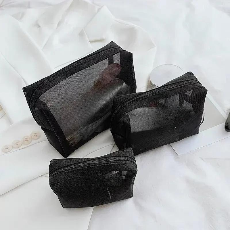 1/3pcs Mesh Clear Cosmetic Bags Small Large Black Makeup Bag Portable Travel Toiletry Organizer Case Lipstick Storage Pouch