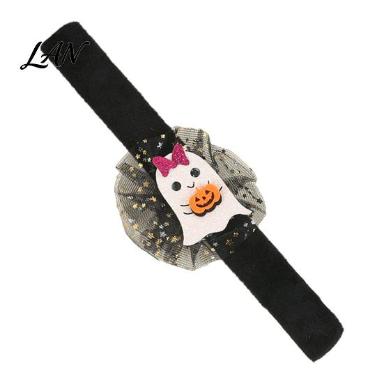 Adjustable Resilient Steel Plate Bracelets Stuffed Halloween Slap for Kids, Plush Pumpkin Ghost Skull Cute Wrist Assorted Pattern Bands Band