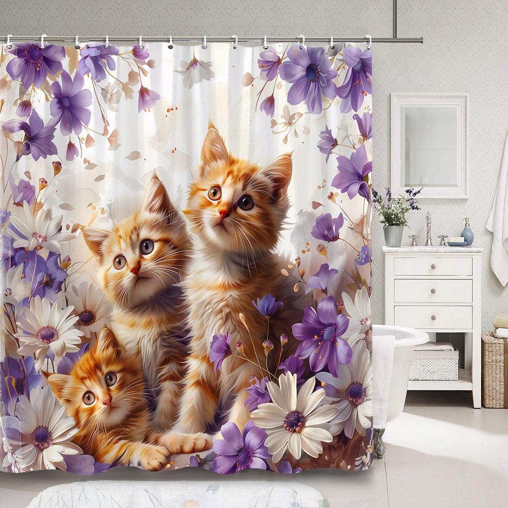 Funny Cute Animal Shower Curtain Riding Shark Cat, Dog In Bathtub And Pretty Pig Polyester Fabric Shower Curtains Bathroom Decor
