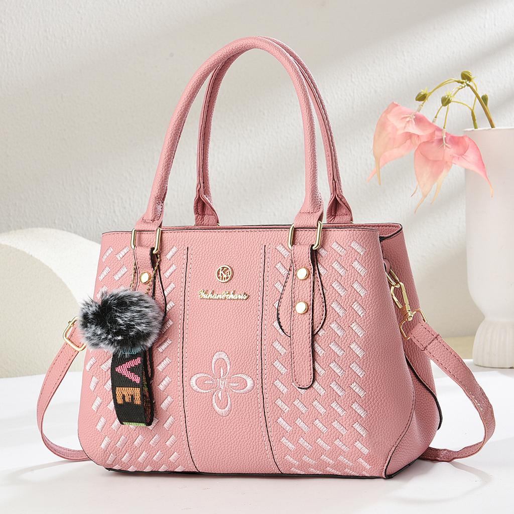 Japanese Style Exquisite Embroidered Ladies Handbag, Fashion Multiway Shoulder Crossbody Bag With Cute Plush Ornament