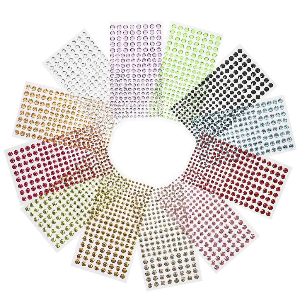 Face Rhinestones 12 Sheets Assorted Color Acrylic Festive Jewels Sticker for Decoration