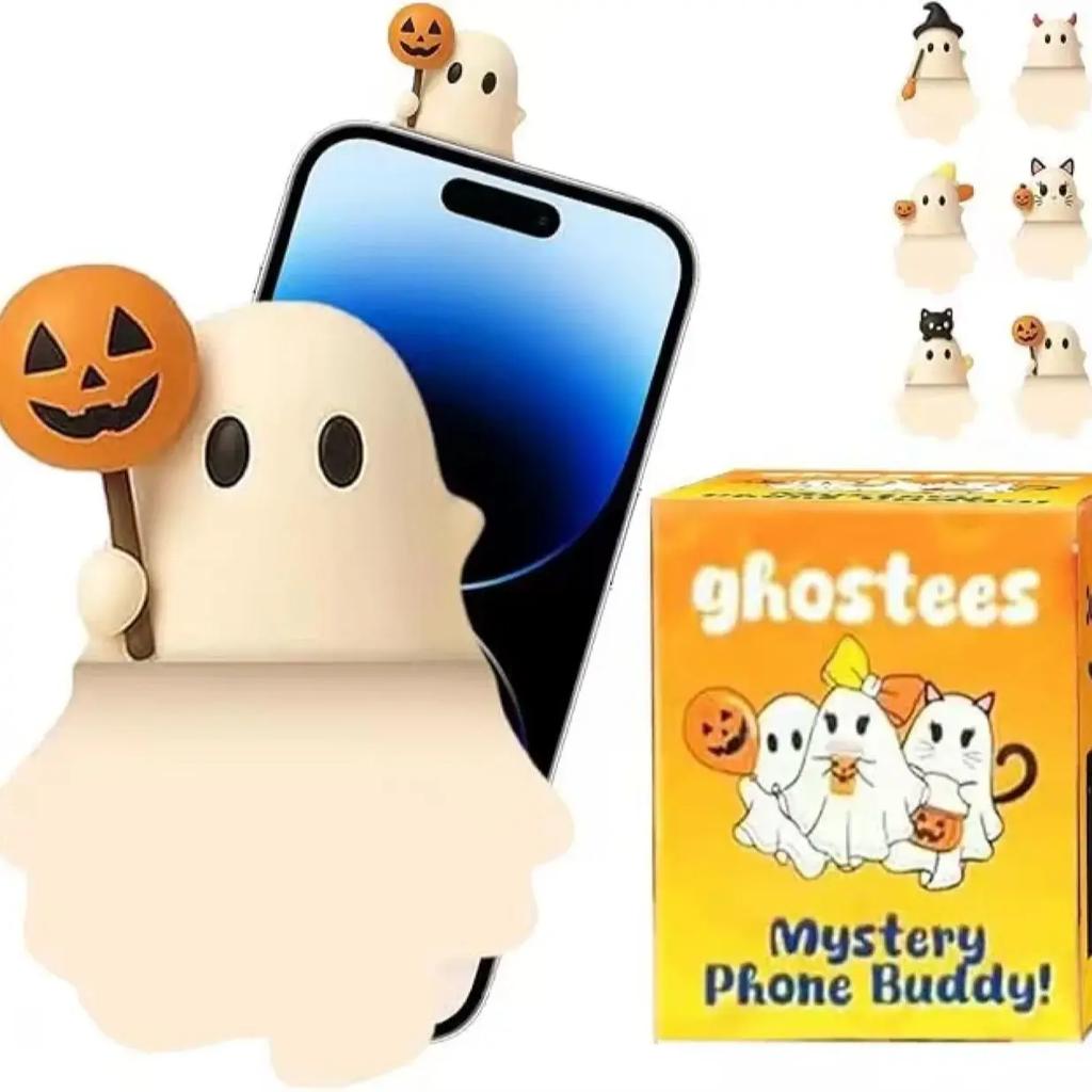 6 PCS/Set Halloween Ghost Smartphone Figurine Decoration Mini Model Doll Mystery Box Peel-and-stick Ornament Surprise Box Gifts
