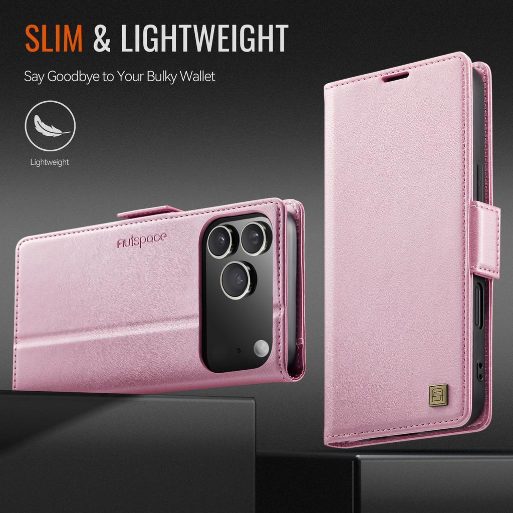 Dla iPhone 17 /17 Pro / 17 Pro Max / 17 Air. Etui portfelowe z przegródkami na karty i podpórką, skórzane etui z ochroną 360°