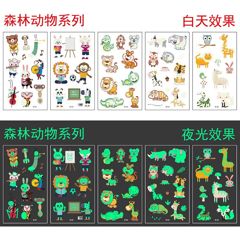 5/10Sheets Luminous Tattoo Anime Stickers Toy Children Body Art Temporary Fake Tattoos Waterproof Cartoon Unicorn Animal Mermaid