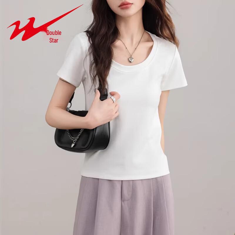 Shuangxing Women's U-Neck Cotton T-Shirt