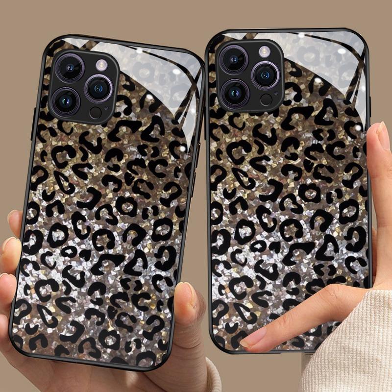 Leopard Print Pattern Glass Material Phone Case For iPhone 17 16 15 14 Pro Max 13 12 11 Pro 17 Air 16E 7 8 Plus XR XS X Cover