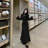 Large size French cheongsam dress women's autumn Hepburn style small black dress fat mm waist hanging skirt