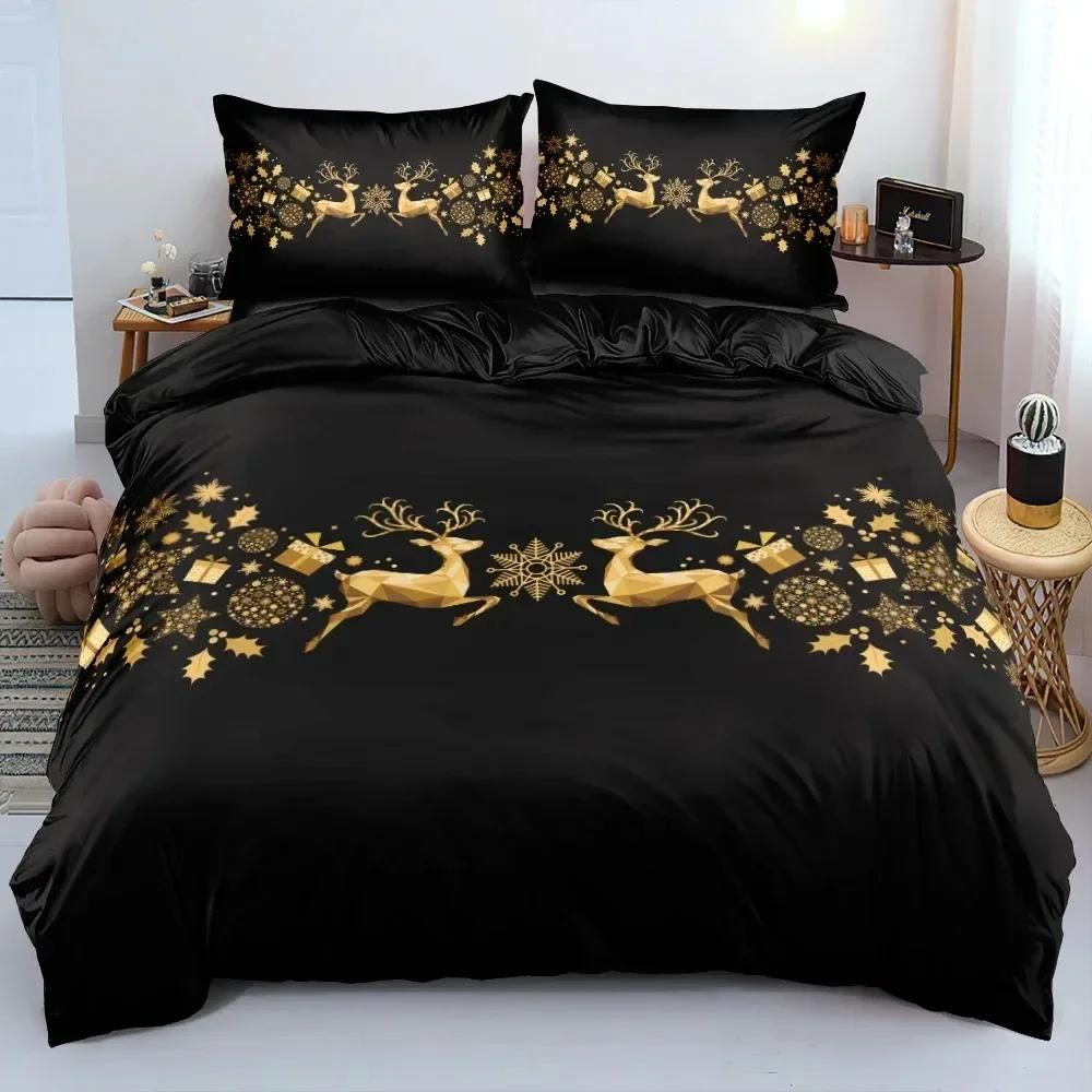 

Christmas Santa Tree Star Bedding Set Single Twin King Size Duvet Cover Set Bedroom Decor For New Quilt Cover Home Textile Duvet Cover Set&EU Single(135x200cm)