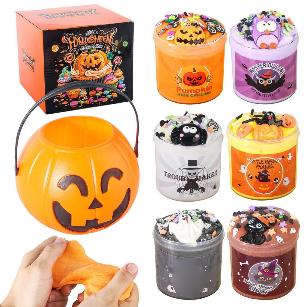 Halloween Bucket Children's Portable Candy Jar Slime Realm Fun Set Toy,Stress Relief Squeezing Toys  15ml