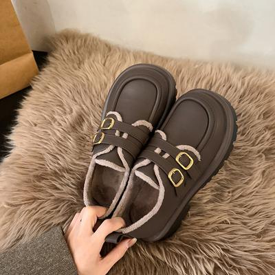 British Style Platform Small Leather Shoes Women's 2025 New Autumn and Winter Velvet Versatile Black Jk Single Shoes Thick Heel Loafers