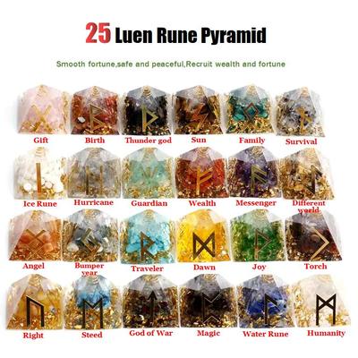 Natural Crystal Energy Luen Rune Pyramid Ornament Treatment Energy Aura Chakra Multiplication Amethyst Lucky Gathering Wealth Meditation Stone