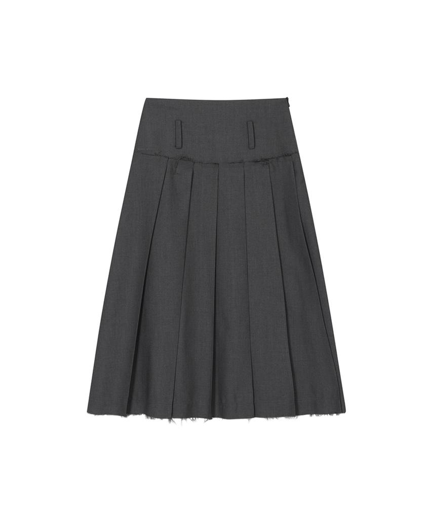 Three To Eighty Cut Hem Belt Pleats Skirt Charcoal