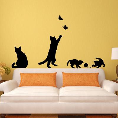 New 1 Set/Pack New Arrived Cat Play Butterflies Wall Sticker Removable Decoration Decals for Bedroom Kit
