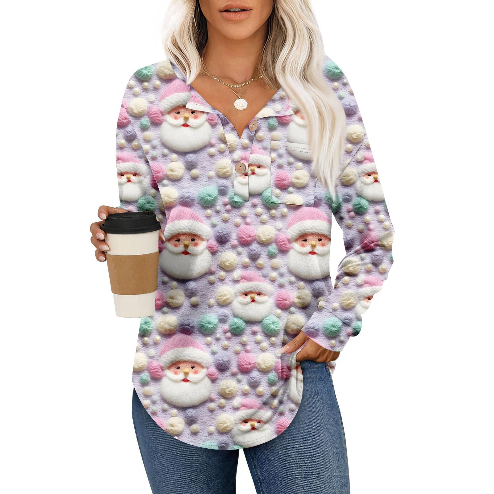 

Women s Fashion Long Sleeve Christmas Loose Long Sleeve Casual Top M розовый