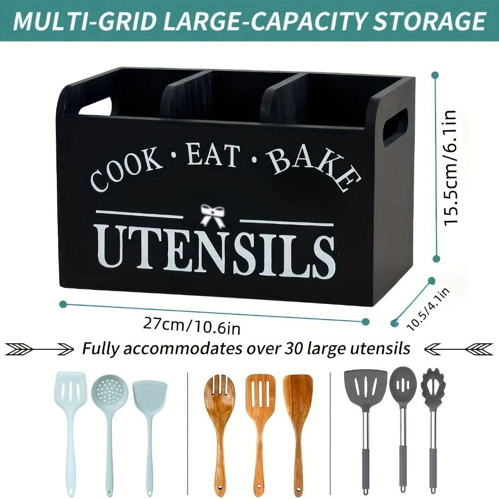 Stable Kitchen Utensil Holder 3 Compartments Chopstick Fork Spoon Organizer  Party