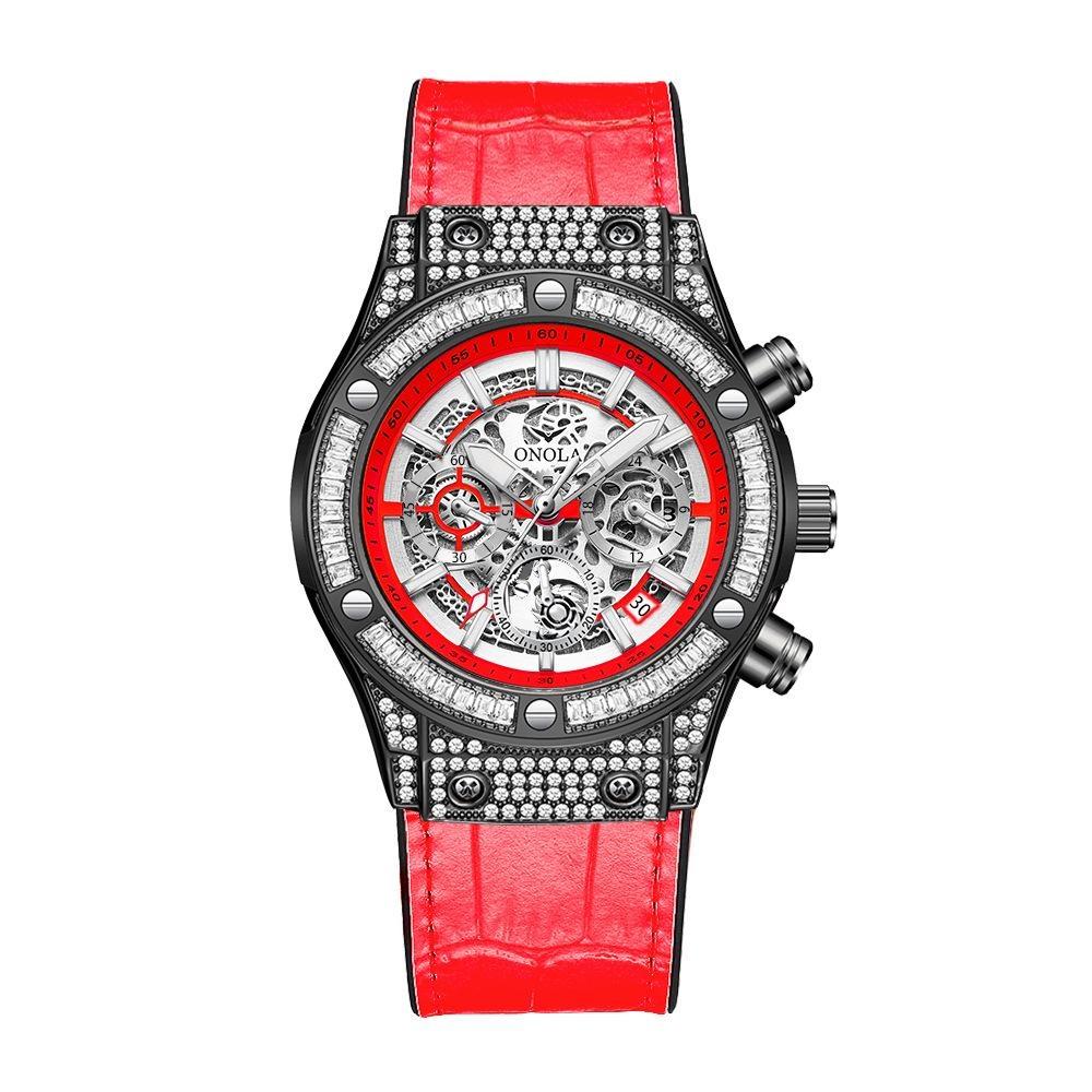 

ONOLA Fashion Sports Luxury Men Wristwatch Date Waterproof Luminous Chronograph Man Watch Unique Leather Quartz Men s Watch чёрный/красный
