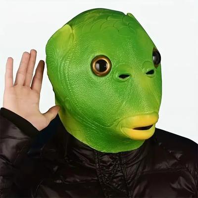 Konstig Grön Fiskmask Latex Grön FiskHuvudbonad Hästhuvud Mask Halloweenfest Rolig Rollspels Kostym Mask Huvudbonad
