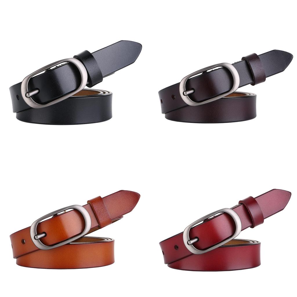 Elliptical Alloy Buckle Leather Womens Belt With Vintage Design For Work And Casual Looks