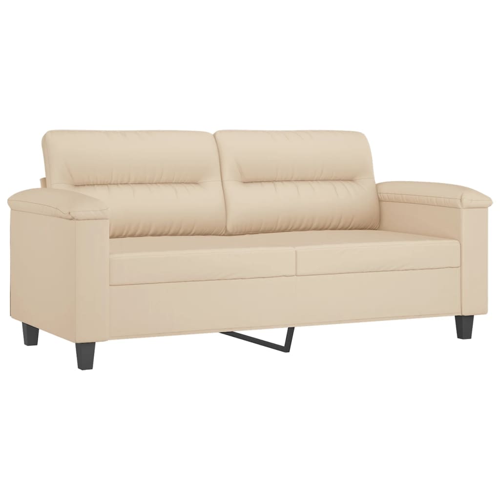 2 Seater Sofa with Cushions Cream 140 cm Microfiber Fabric
