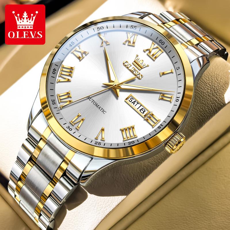 Olevs Men's Roman Minimalist Automatic Mechanical Watch with Double Calendar