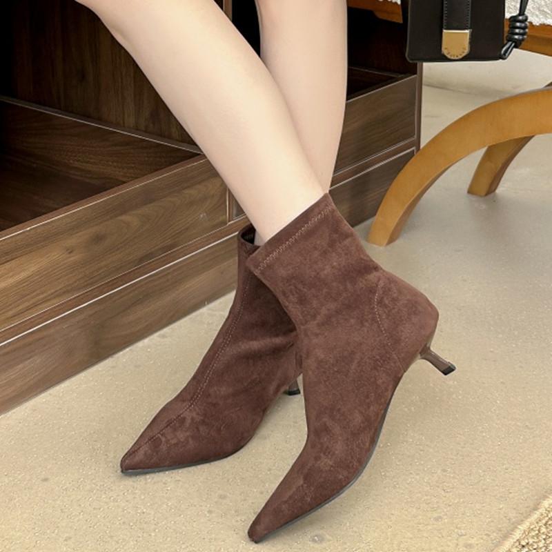 Moda 2025 Zima Nowa Marka Damskie Krótkie Botki Moda Szpiczasty Nosek Damskie Eleganckie Botki Do Kostki Cienki Wysoki Obcas Czółenka Buty