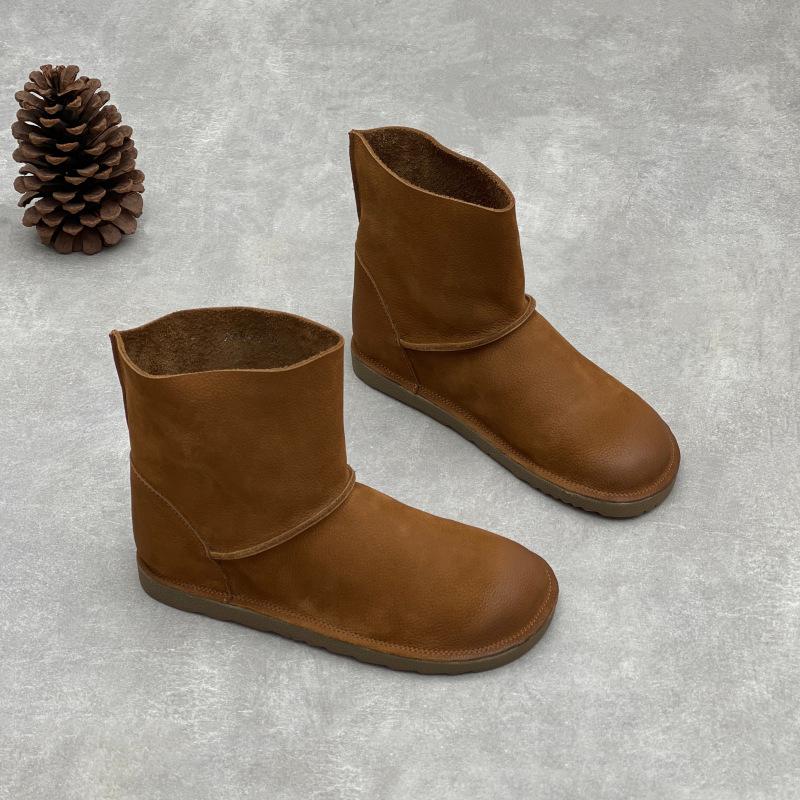 

Обувь нового стиля: Ретро ботинки, ботильоны с круглым носком, простые и повседневные женские сапоги до середины икры 35 коричневый