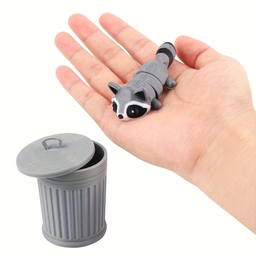 3D Printed Articulated Raccoon Fidget Toy withTrash Can Multi-Jointed Movable Animal Landscape Decorations Desktop Home Model