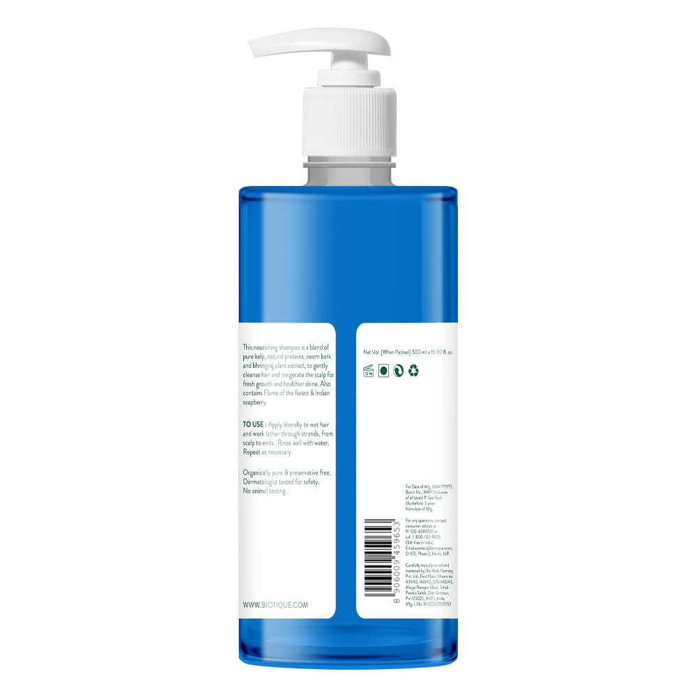 Biotique Shampooing Anti-Chute Ocean Kelp 500ml | Extraits 100% Botaniques | Thérapie de Croissance Capillaire pour des Cheveux Plus Forts et Brillants