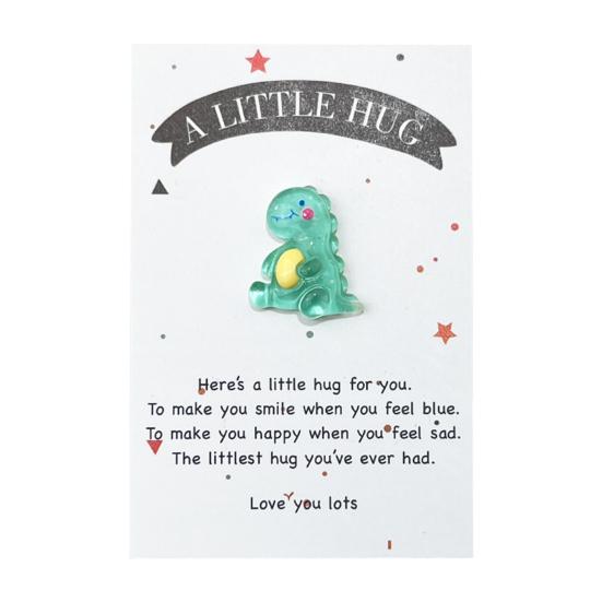 Pocket Hug Cartoon Dinosaur Decoration with Greeting Card A Little Hug Green Frog Resin Ornament Friends Family Birthday Anniversary Gift