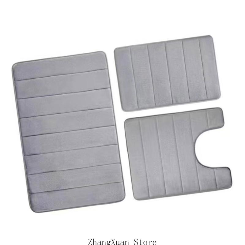 Soft Absorbent Bathroom Carpet Set NonSlip Washable Toilet Mats Flannel Rugs for Home Gym and Salon