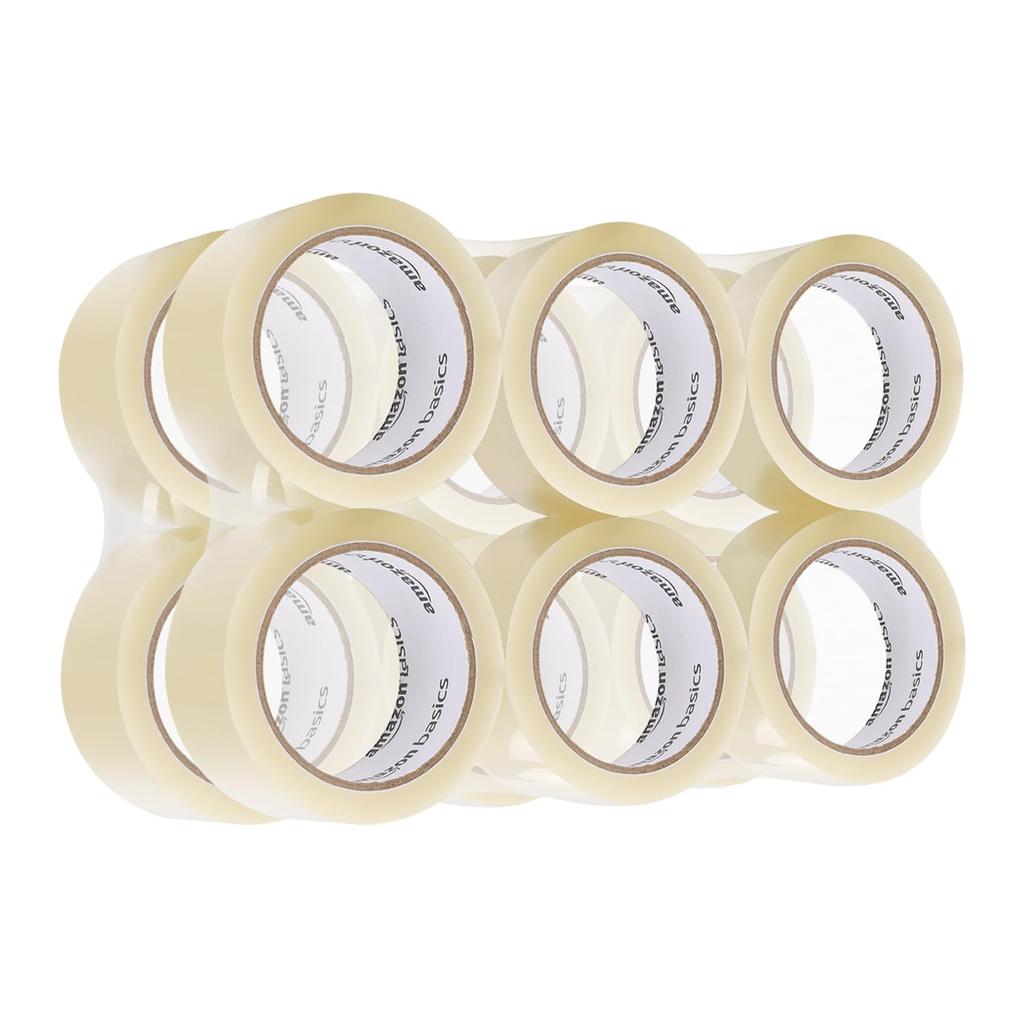 AmazonBasics Packing Tape, Perfect for Packaging, Shipping, Moving, and Storage, Clear, 51mm x 55m, 0.069mm Thick (12 Rolls)