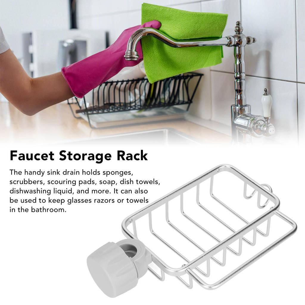 Kitchen Faucet Storage Rack Faucet Sponge Holder Hanging Drain Rack with Towel Shelf for Kitchen Sink