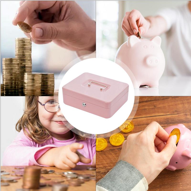 Small Cash Box Metal Safe Carrying Handle Lockable Money Organizer Coin Jewelry Document Valuables Storage For Home Dorm College