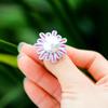 CMM Jewelry Resizable Luxury Big Chunky Fuchsia Cubic Zirconia Flower Artificial Pearl Rings for Women Engagement Party Wear Jewellery
