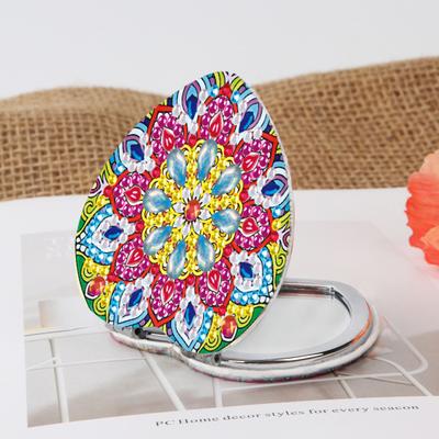 1 Set Diamant-Malerei-Spiegel, Blumenmuster, DIY, tragbarer Mini-Schminkspiegel, Strass-Handwerk, Geschenk für Frauen und Mädchen