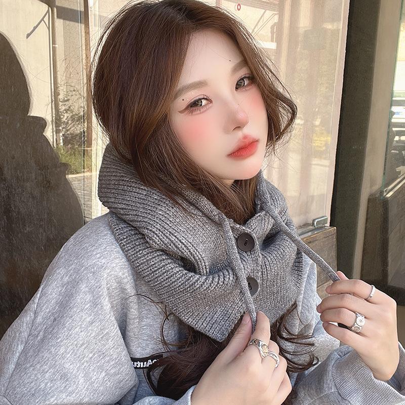 Korean Balaclafa Hat Women's Autumn and Winter Hat Scarf Integrated Outdoor Warm Ear Protection Wool Knit Hat