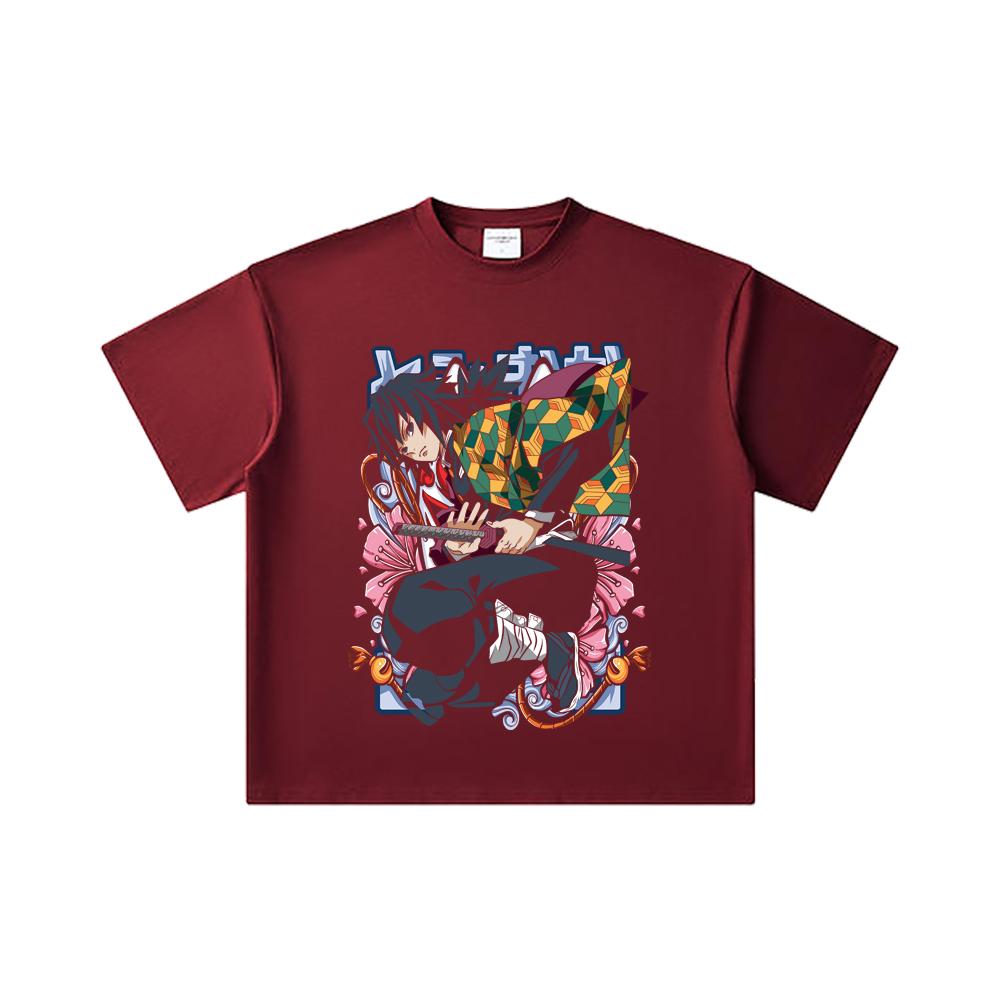 260 GSM Double Yarn 32 Count 100% Cotton Demon Slayer V74 Tomioka Print Unisex Heavy Cotton T Shirt
