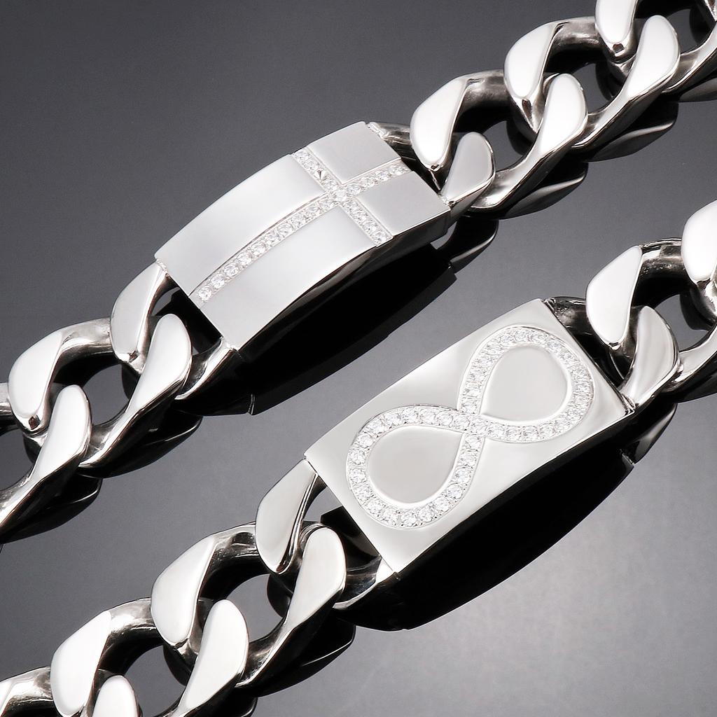 Stainless Steel Cubic Zircon Men's Bracelet Hip Hop Chunky Shiny Trend Jewelry Heavy Cuban Chain Accessories Gift